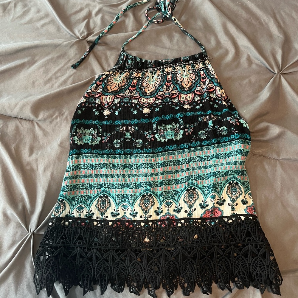 Bohemian Print Camisole with Lace Trim